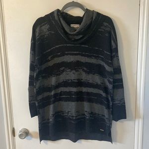 Black and Gray Camo Style Striped Calvin Klein Cowl Neck Sweater